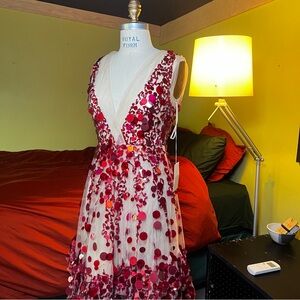 Valentino Paillette Embellished Tulle Red Cocktail Dress Size Small US 4  2010